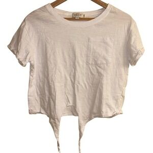 Molly Bracken‎ White Pocket Tee Tie Bottom Cropped T-Shirt Size S